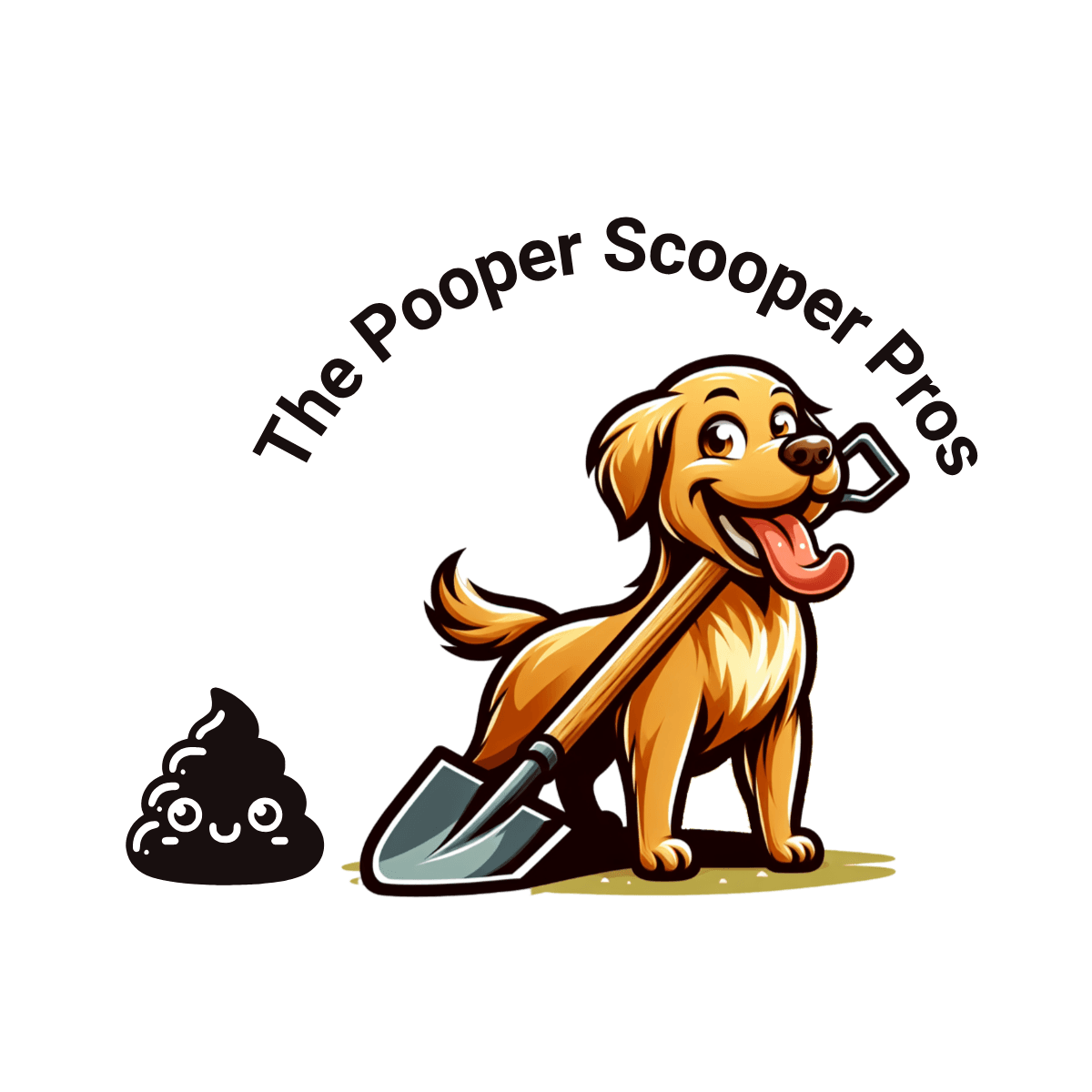 The Pooper Scooper Pros logo featuring a golden retriever with a shovel